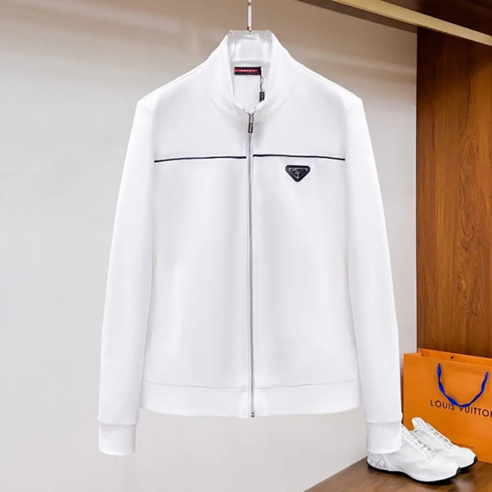Front view of Prada Men Sweatshirt with Re-Nylon Details-White