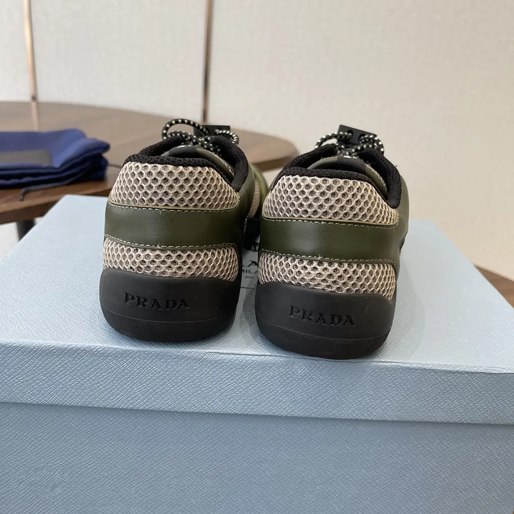Prada Unisex Speedrock Leather And Mesh Fabric Sneakers-Dark Green - image 10