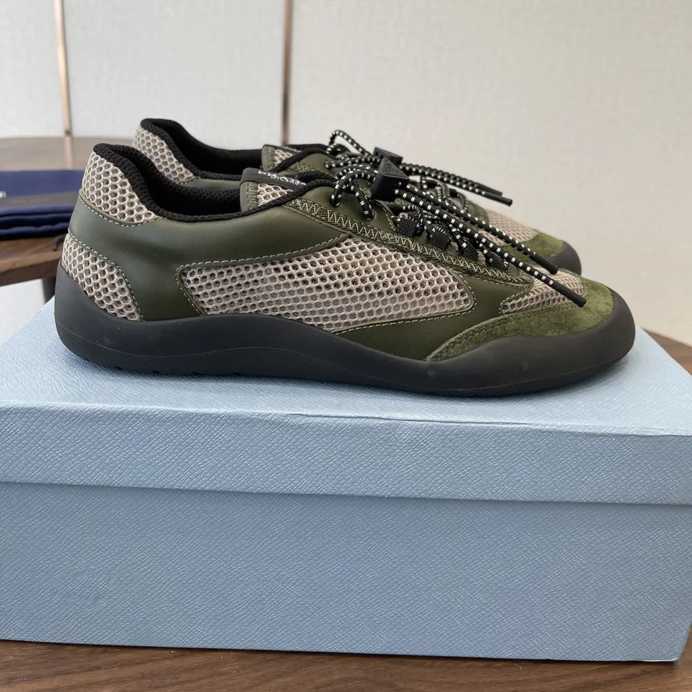 Prada Unisex Speedrock Leather And Mesh Fabric Sneakers-Dark Green - image 6