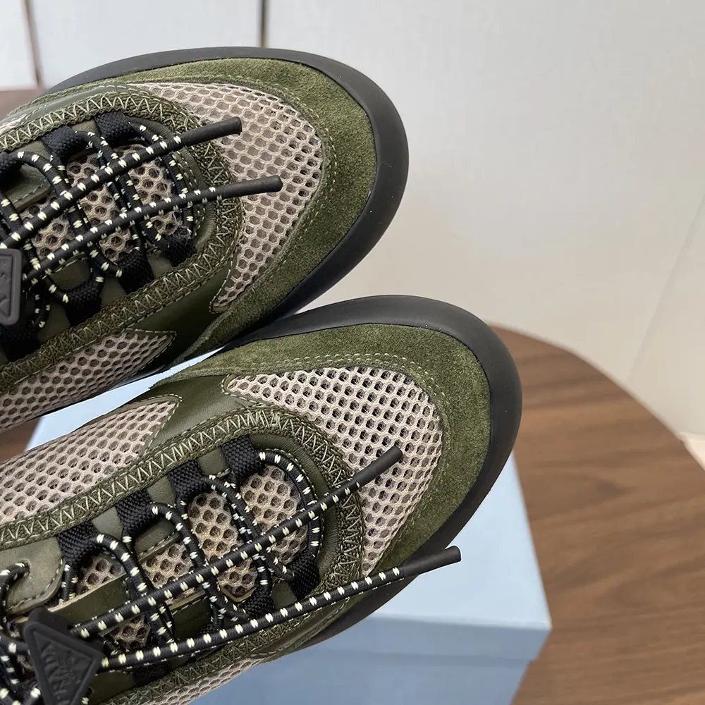 Prada Unisex Speedrock Leather And Mesh Fabric Sneakers-Dark Green - image 9