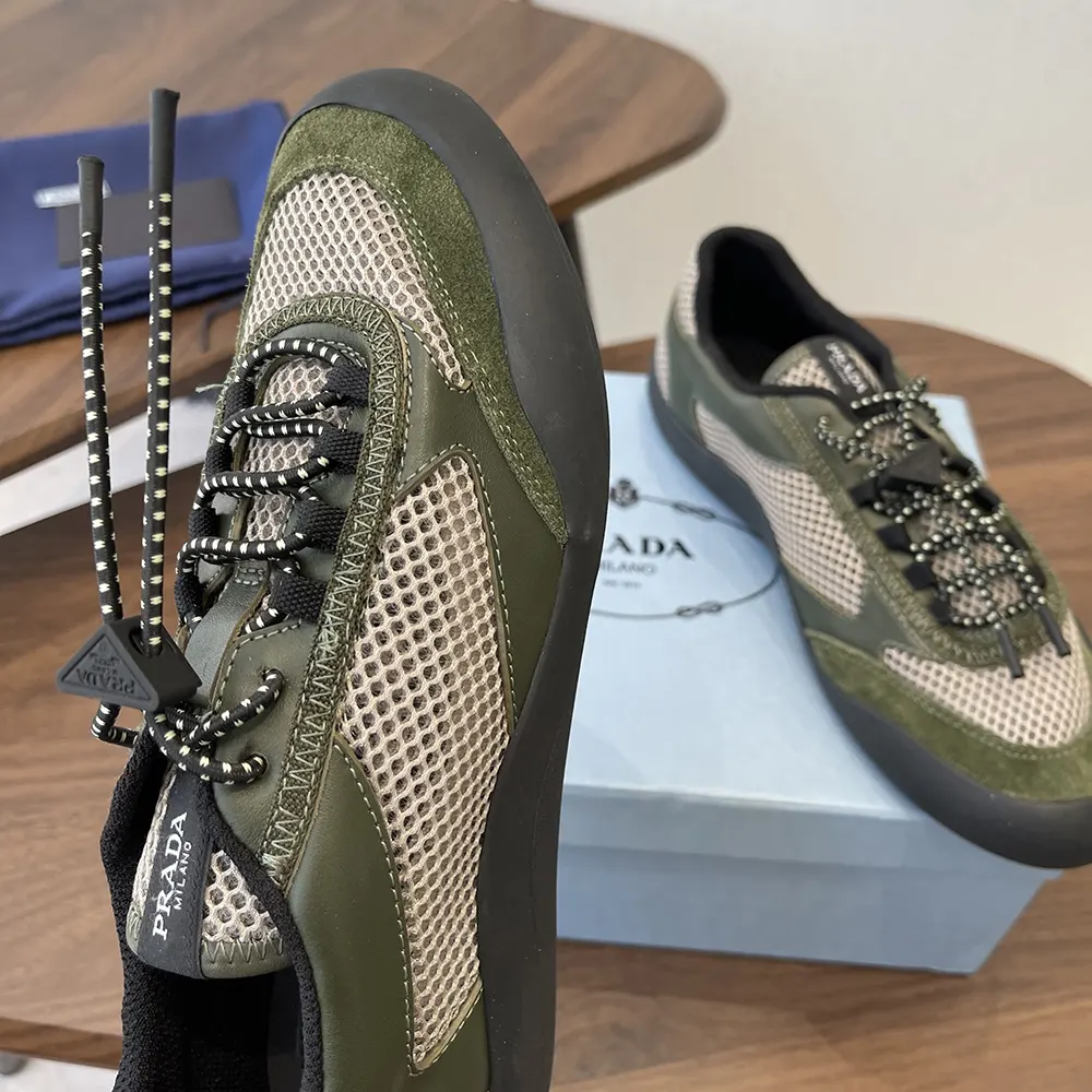 Prada Unisex Speedrock Leather And Mesh Fabric Sneakers-Dark Green - image 8