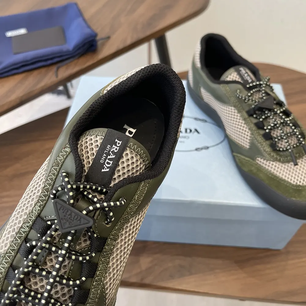 Prada Unisex Speedrock Leather And Mesh Fabric Sneakers-Dark Green - image 7