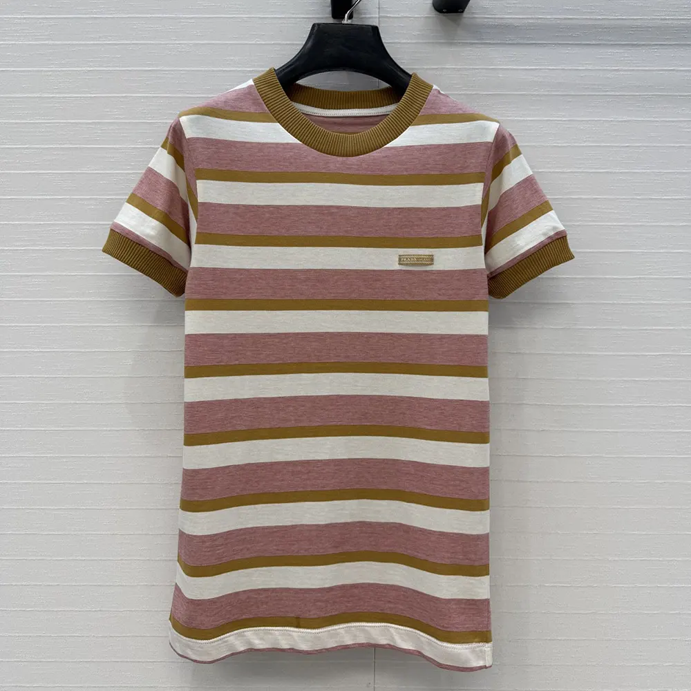 Close-up of pink bayadere stripes on Prada Women Bayadere Stripe Jersey T-Shirt