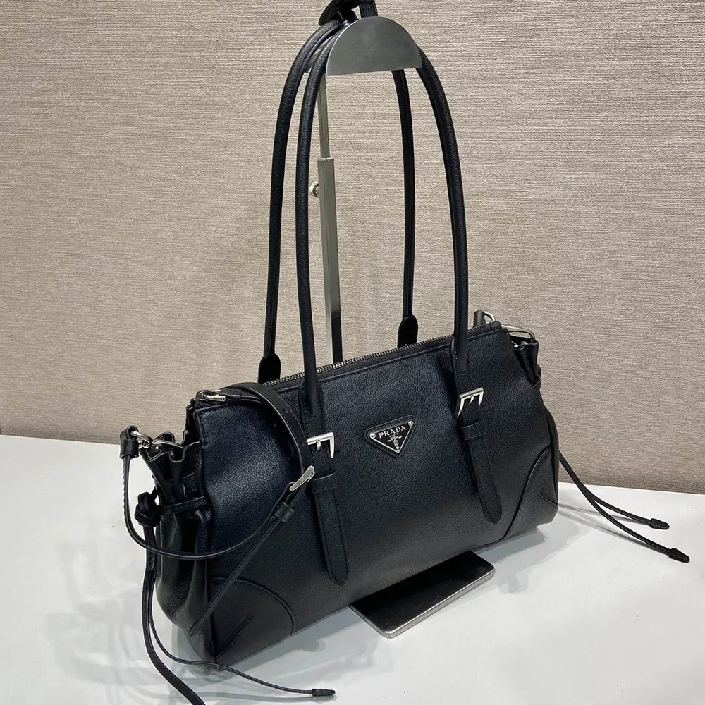Prada Women Bonnie Medium Antiqued Leather Tote Bag-Black - image 5