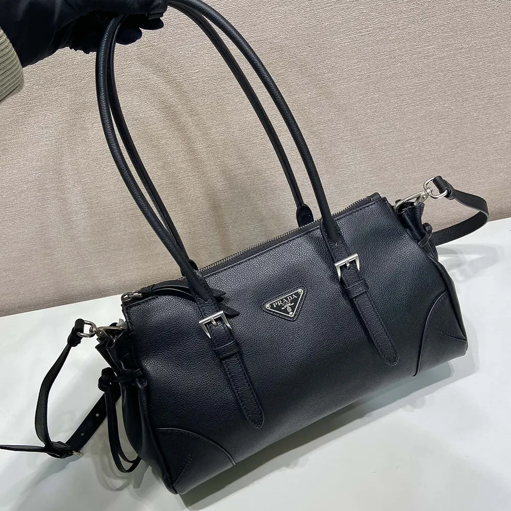 Prada Women Bonnie Medium Antiqued Leather Tote Bag-Black - image 4