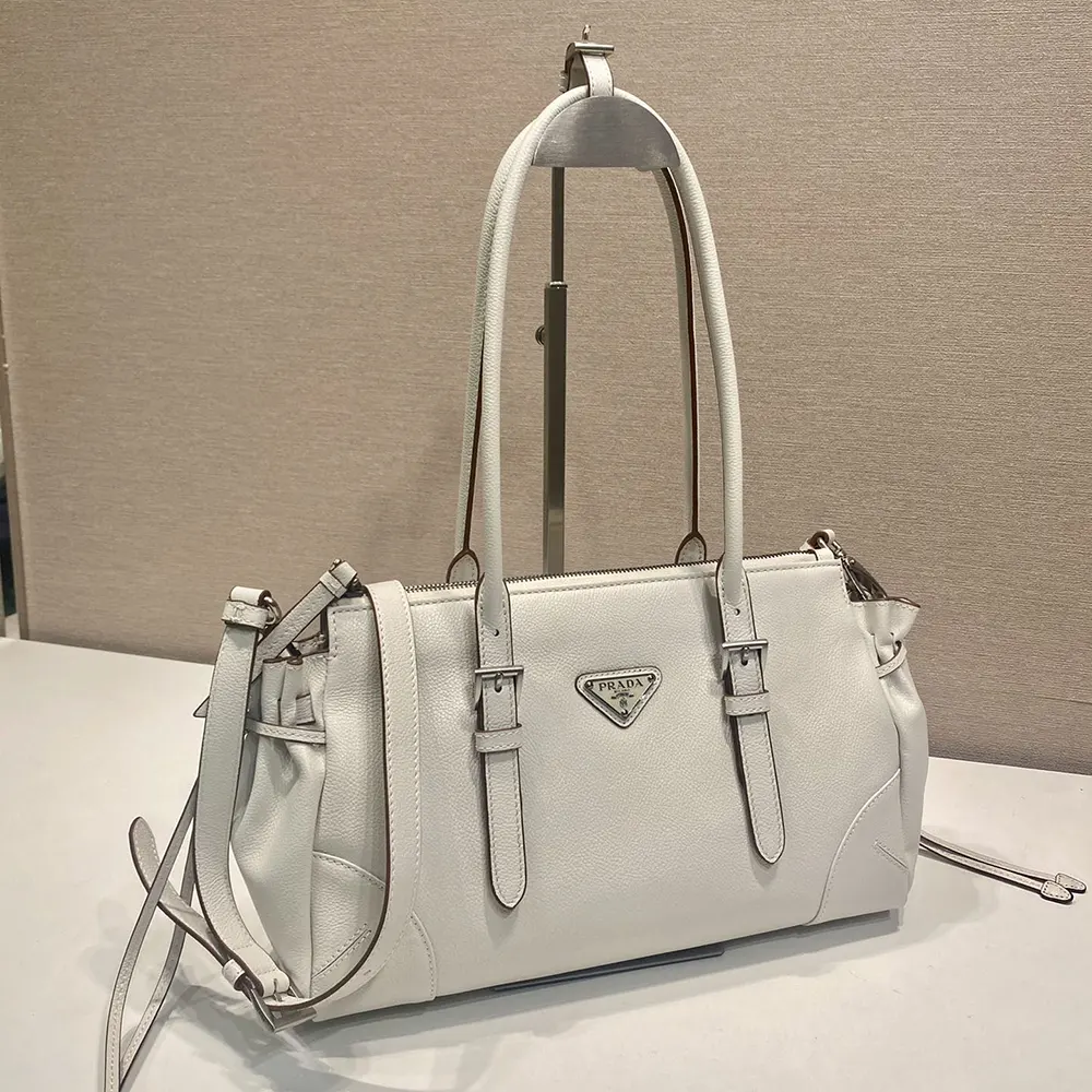 Prada Women Bonnie Medium Antiqued Leather Tote Bag-White - image 4