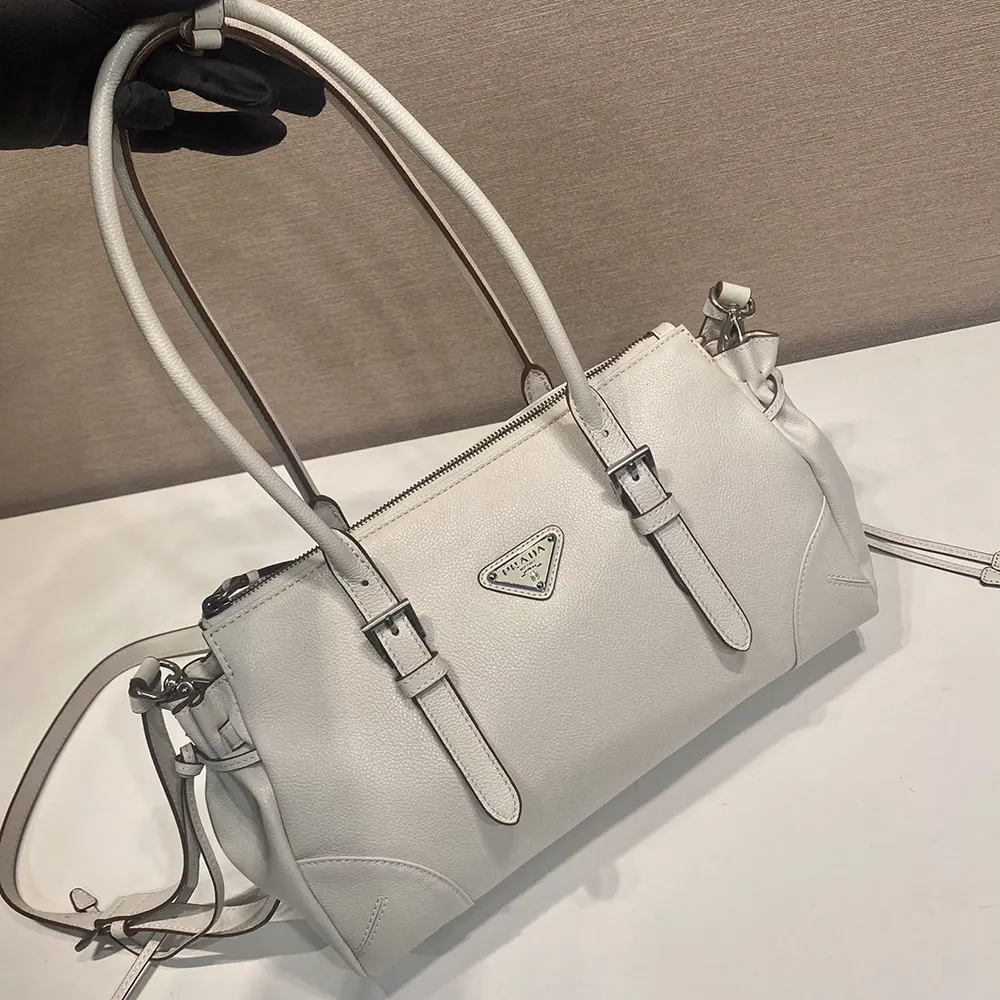 Prada Women Bonnie Medium Antiqued Leather Tote Bag-White - image 5