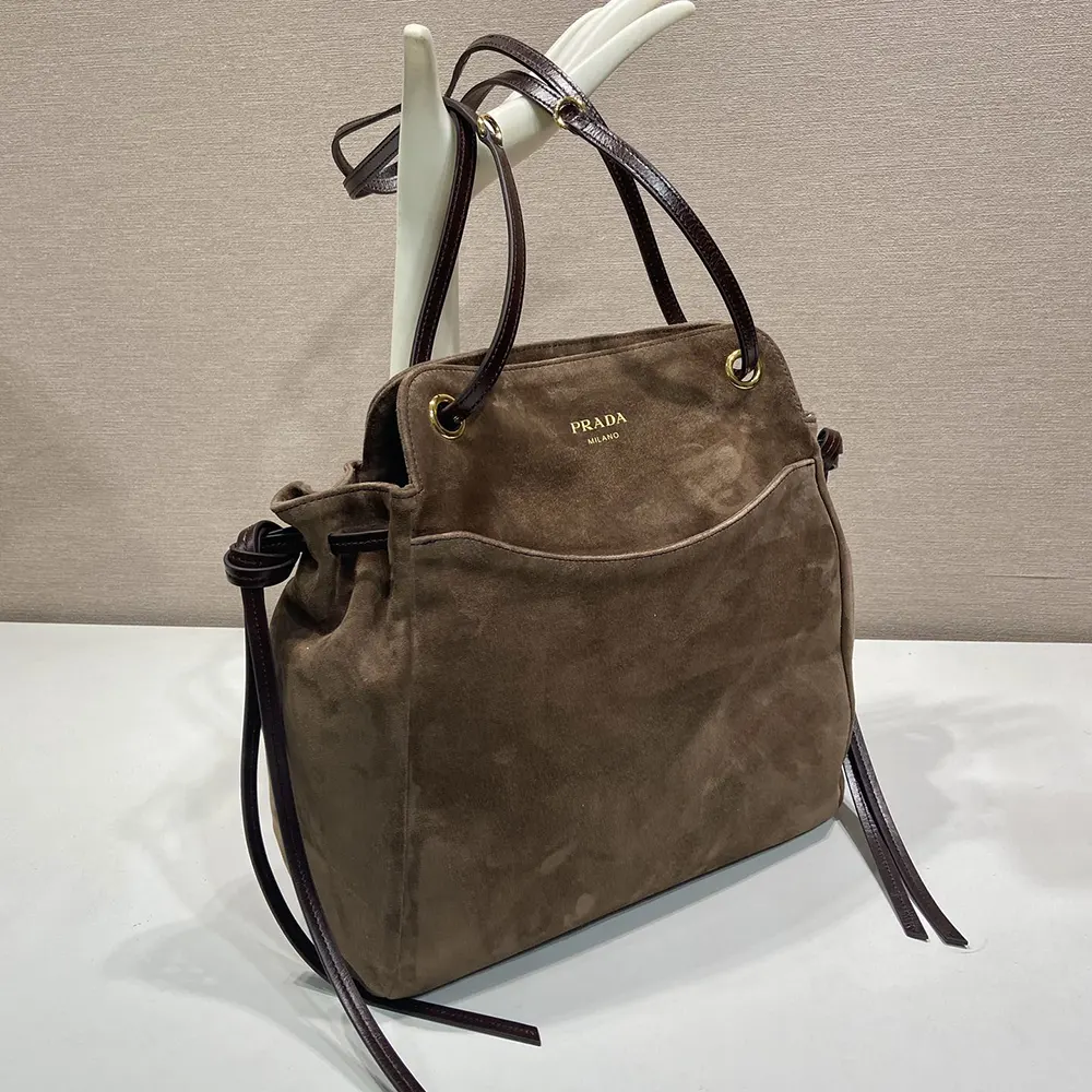 Prada Women Carry Medium Suede Tote Bag - image 4