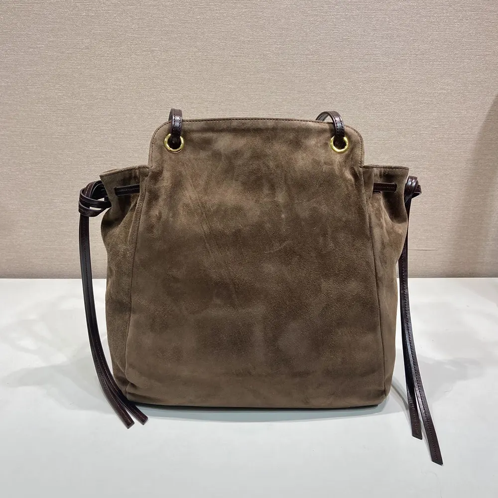 Interior view showing spacious compartment of Prada Women Carry Medium Suede Tote Bag