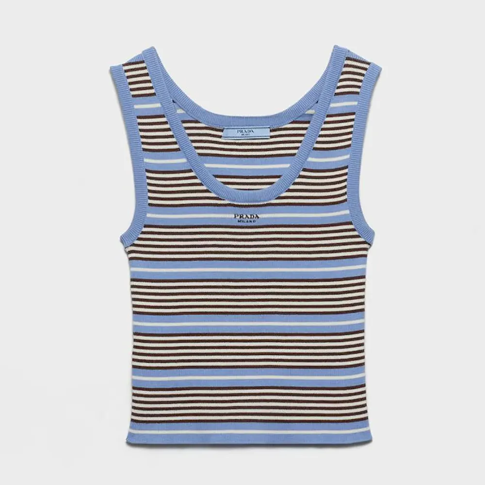 Front view of Prada Women Cotton Knit Tank Top in blue