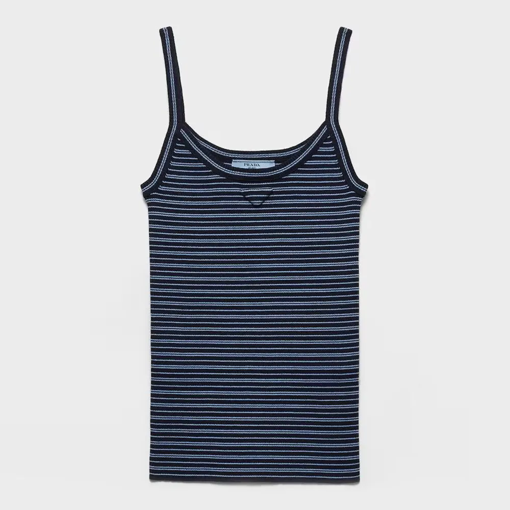 Front view of Prada Women Cotton Top-Blue showing relaxed fit