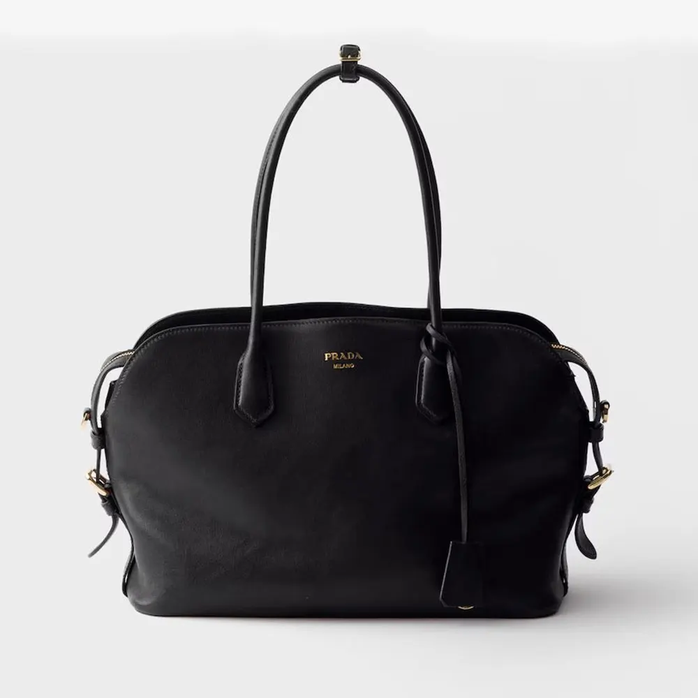 Front view of Prada Women Large Leather Tote Bag-Black showing full silhouette