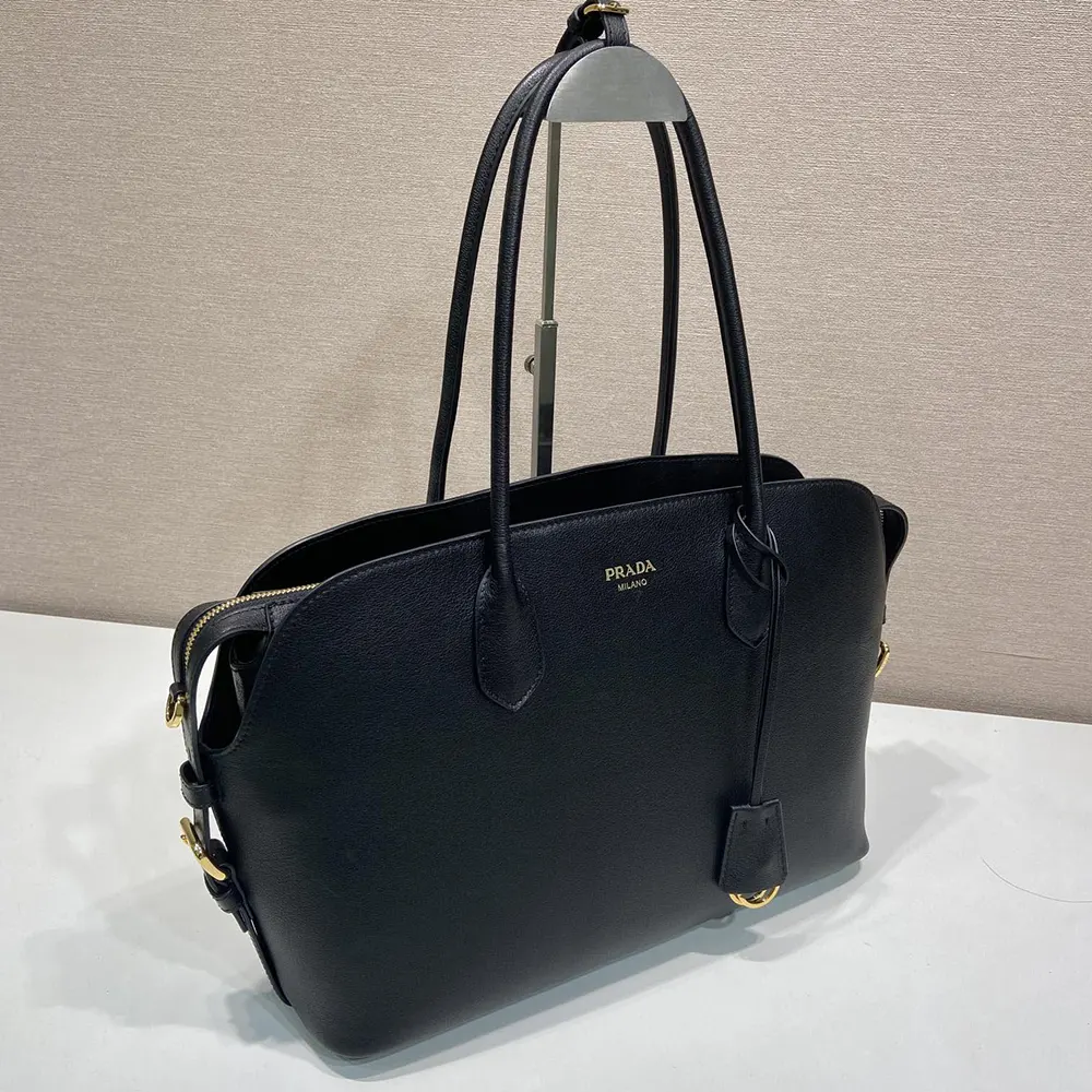 Prada Women Large Leather Tote Bag-Black - image 5