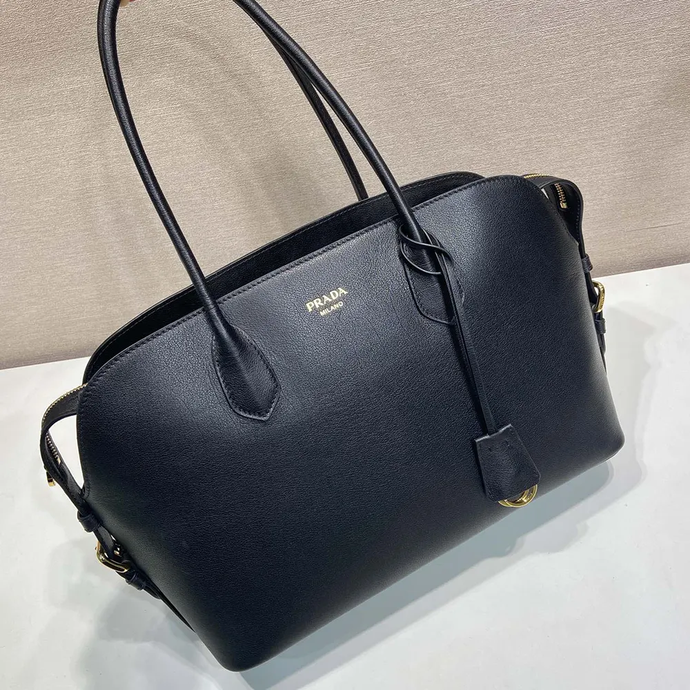 Prada Women Large Leather Tote Bag-Black - image 4