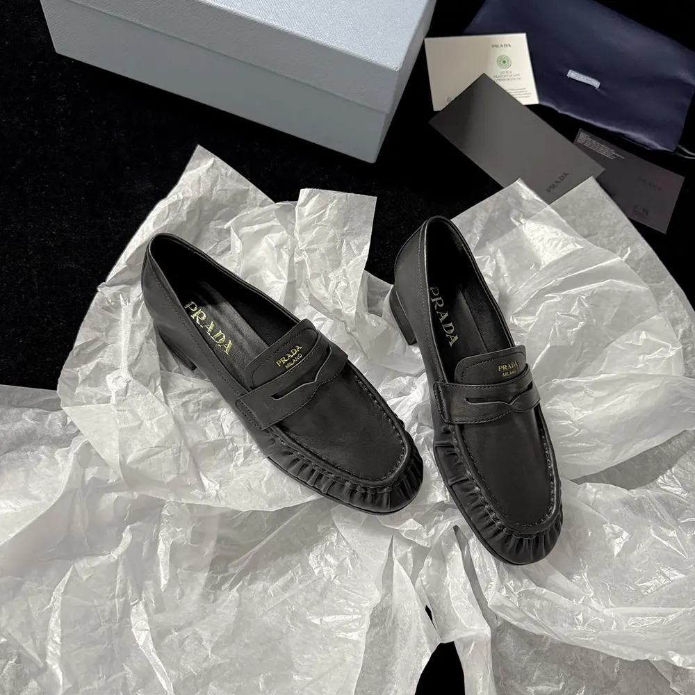 Prada Women Leather Loafers-Black - image 4