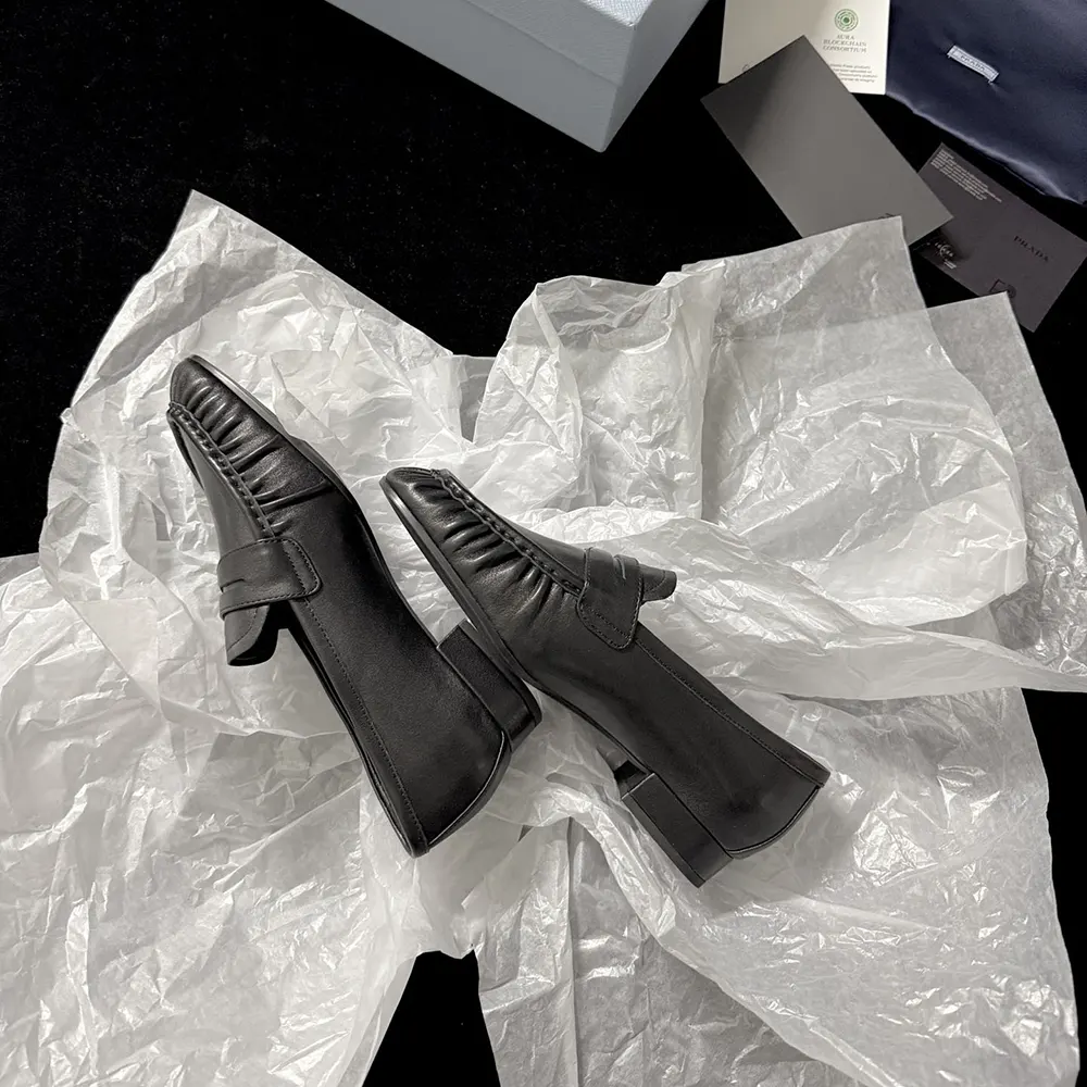 Prada Women Leather Loafers-Black - image 6