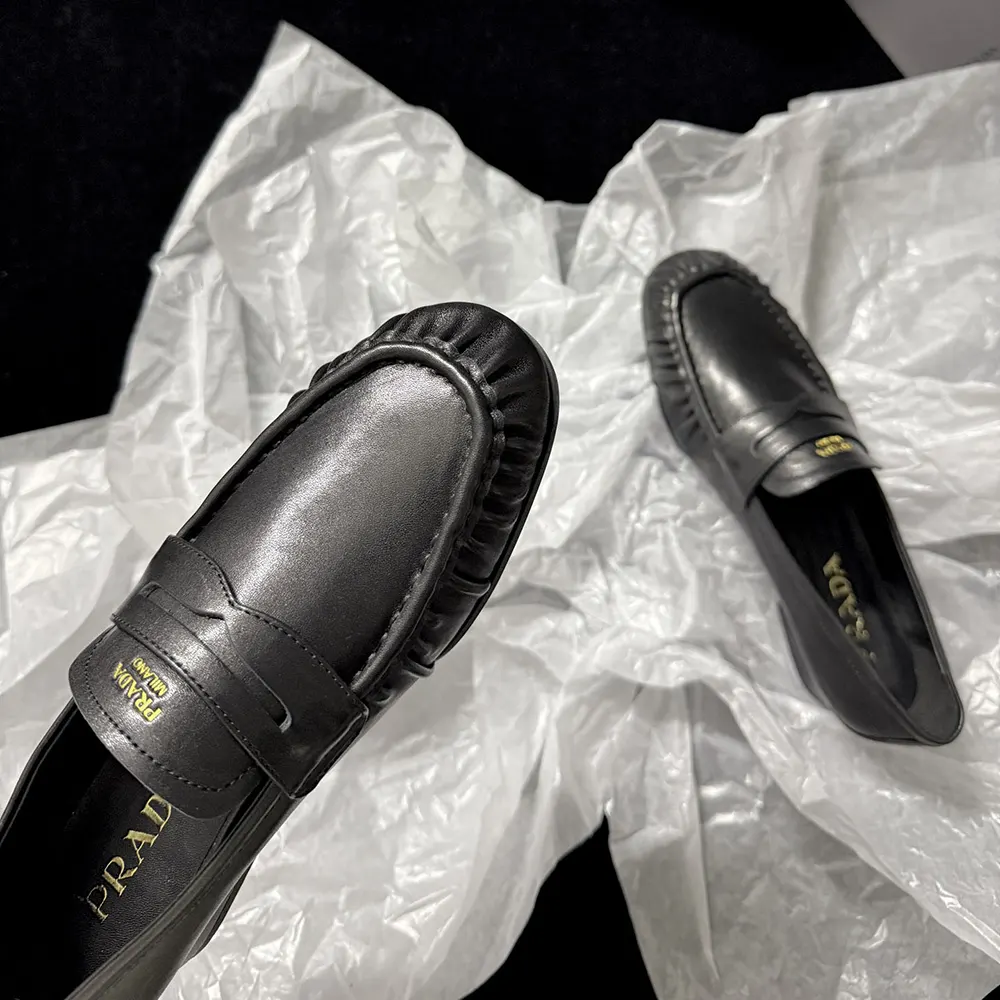 Prada Women Leather Loafers-Black - image 7