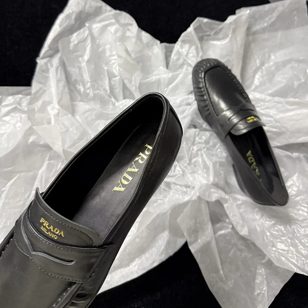 Prada Women Leather Loafers-Black - image 9