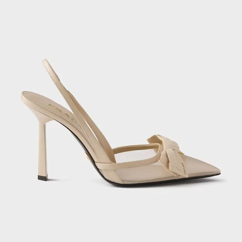 Prada Women Mesh Fabric Slingback Pumps-Sandy