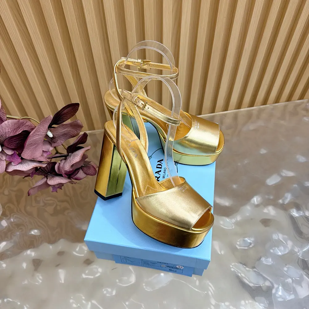 Prada Women Mordoré Nappa Leather Platform Sandals-Gold - image 6