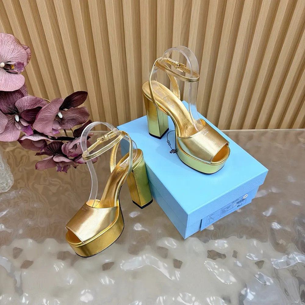Prada Women Mordoré Nappa Leather Platform Sandals-Gold - image 4