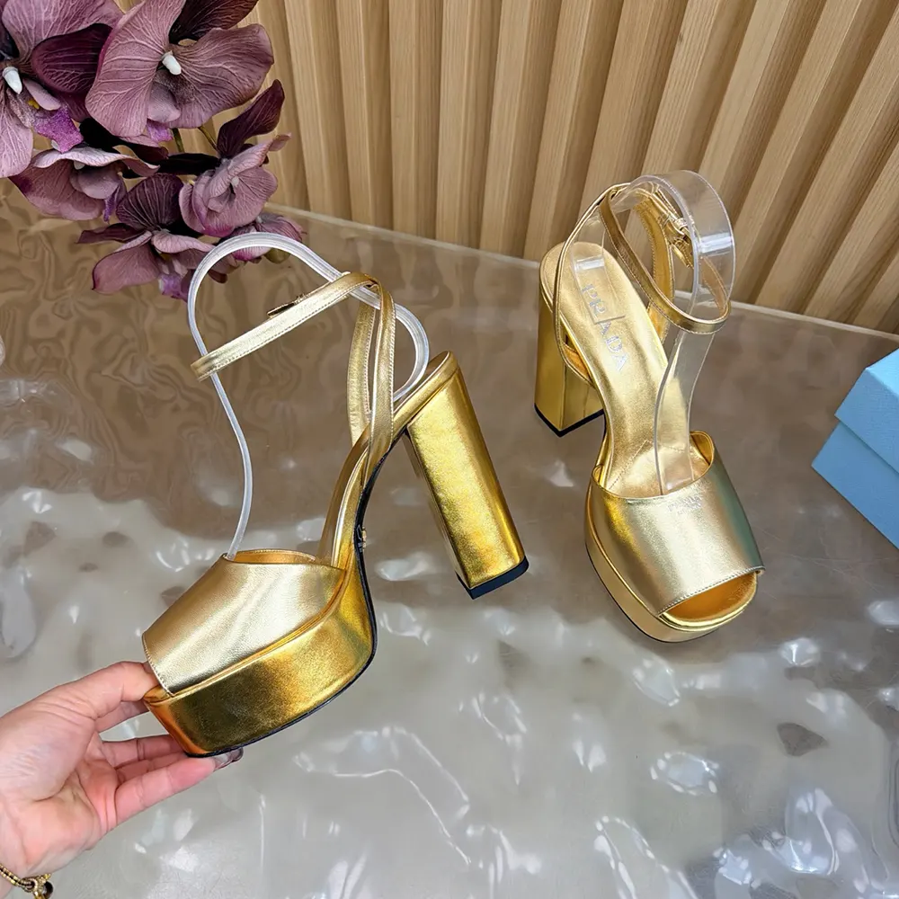 Prada Women Mordoré Nappa Leather Platform Sandals-Gold - image 8