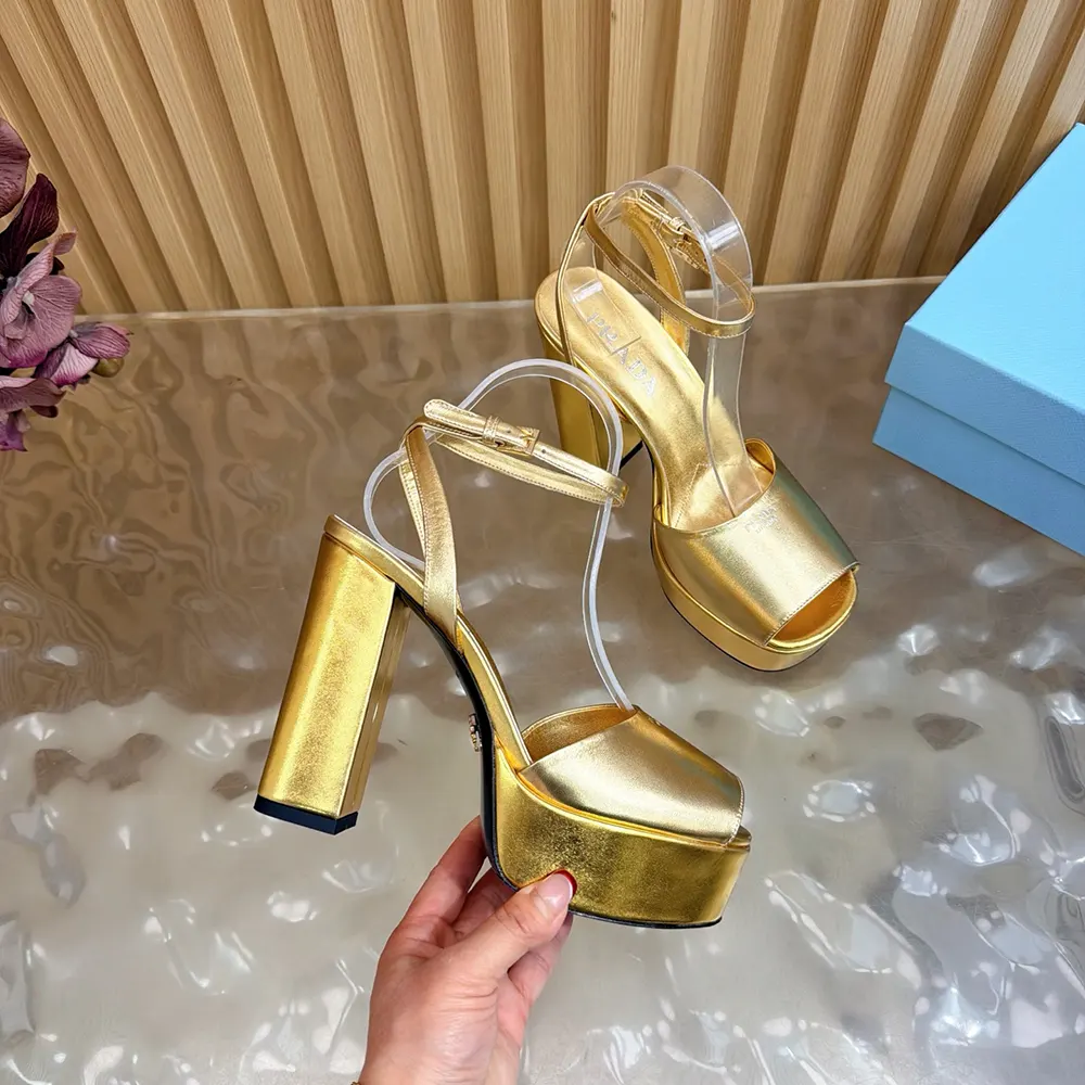 Prada Women Mordoré Nappa Leather Platform Sandals-Gold - image 7