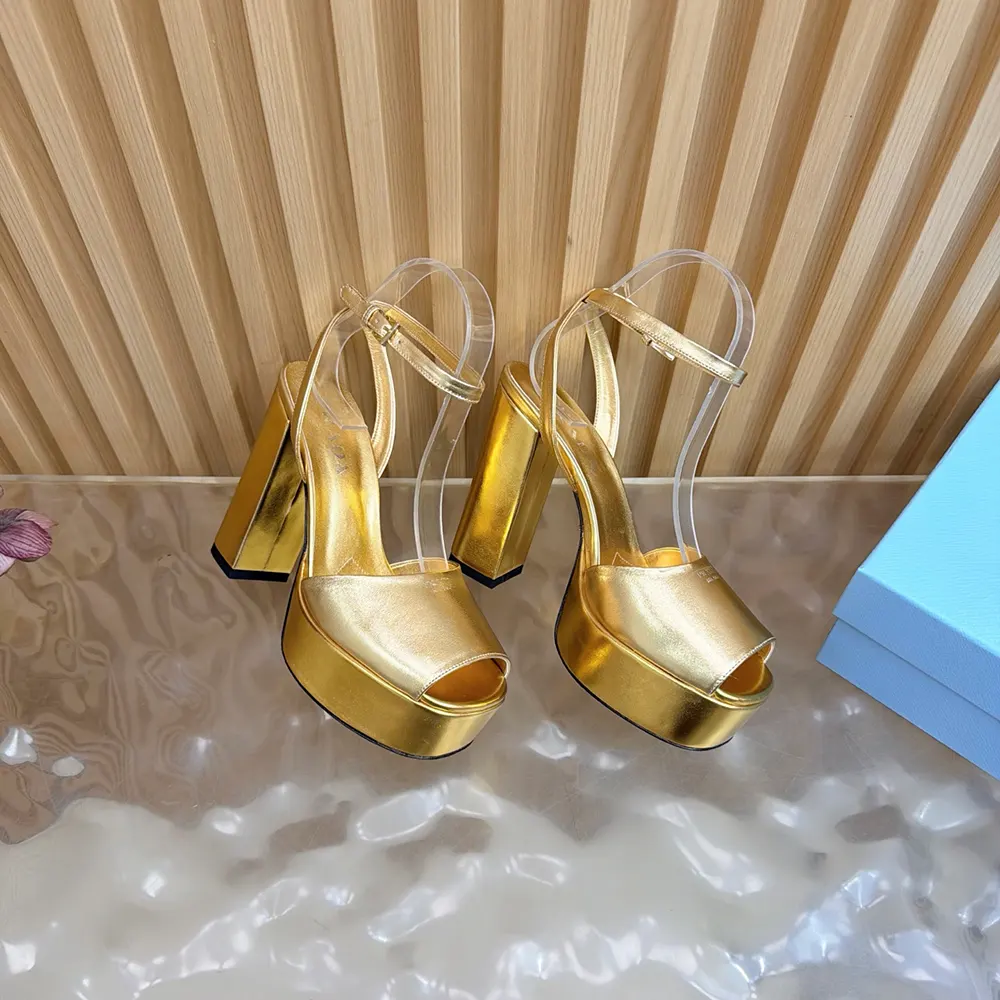 Prada Women Mordoré Nappa Leather Platform Sandals-Gold - image 5