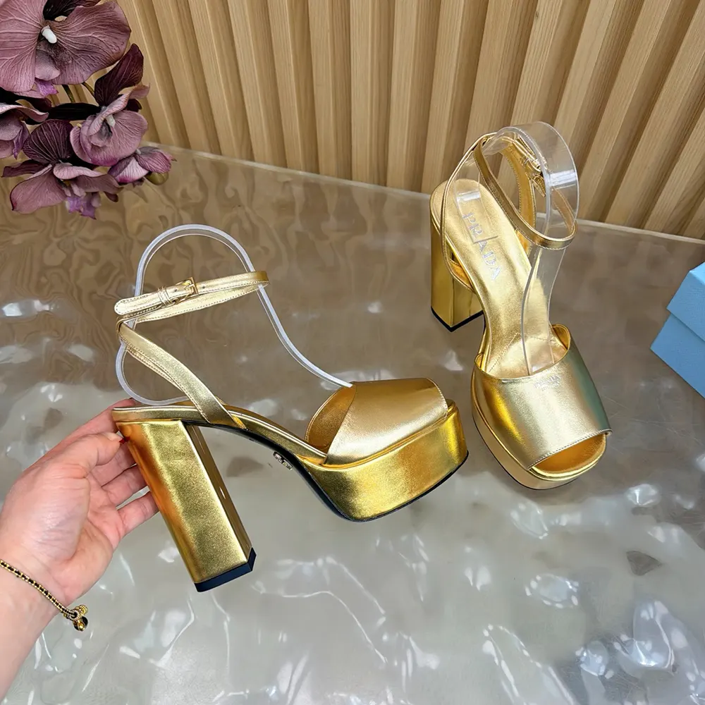 Prada Women Mordoré Nappa Leather Platform Sandals-Gold - image 9