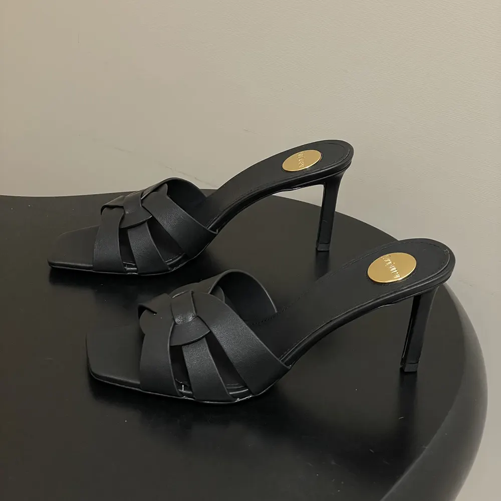 Top angle showing silhouette of Saint Laurent YSL Women Tribute Mules