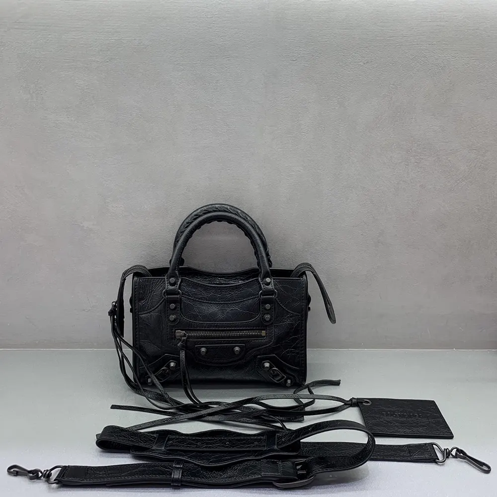 Close-up of brass hardware on Balenciaga Women Le City Bag Nano