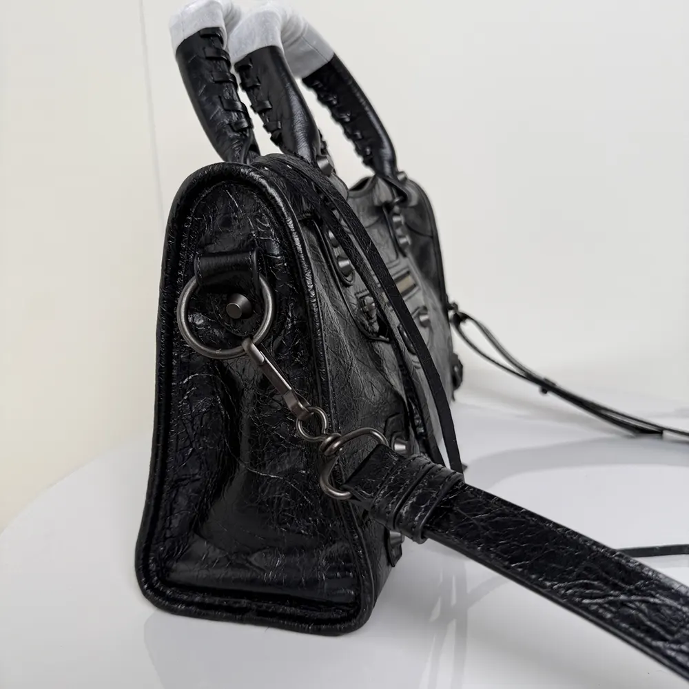 Balenciaga Women Le City Bag Small in Black Arena Lambskin Brass Hardware - image 4