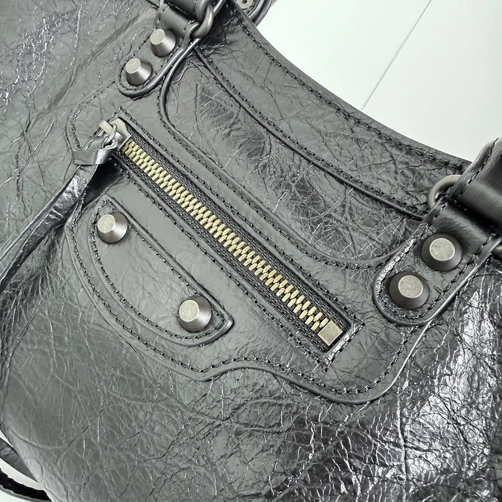 Balenciaga Women Le City Bag Small in Black Arena Lambskin Brass Hardware - image 7