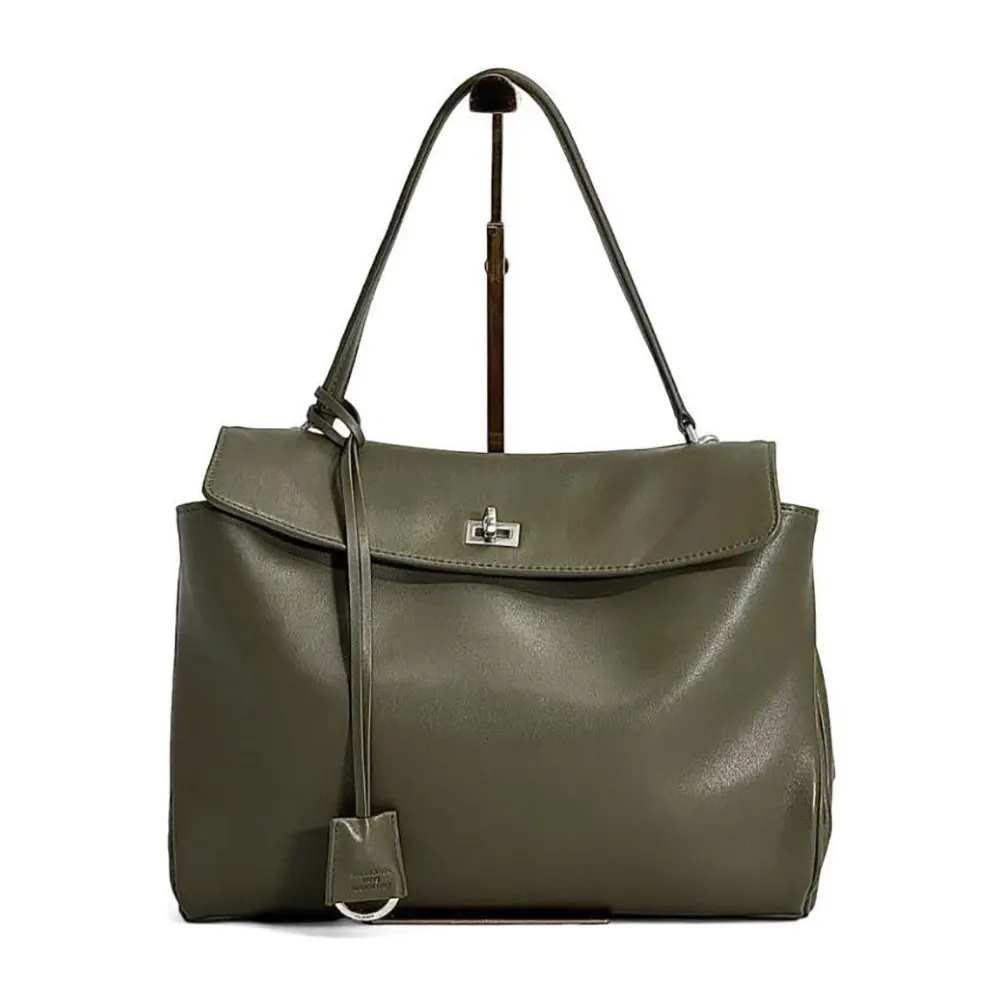 Front view of Balenciaga Women Rodeo Handbag Large in dark green calfskin