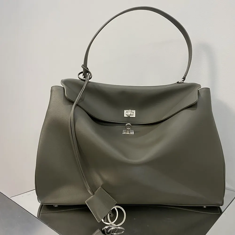 Close-up of aged-silver hardware on Balenciaga Rodeo Handbag Large