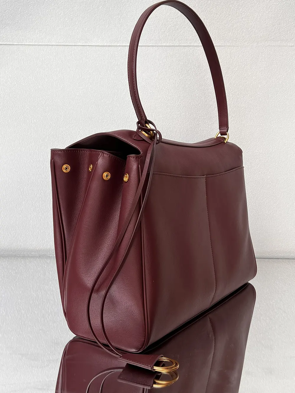Balenciaga Women Rodeo Handbag Large In Dark Burgundy Smooth Calfskin Aged-Gold Hardware - image 6
