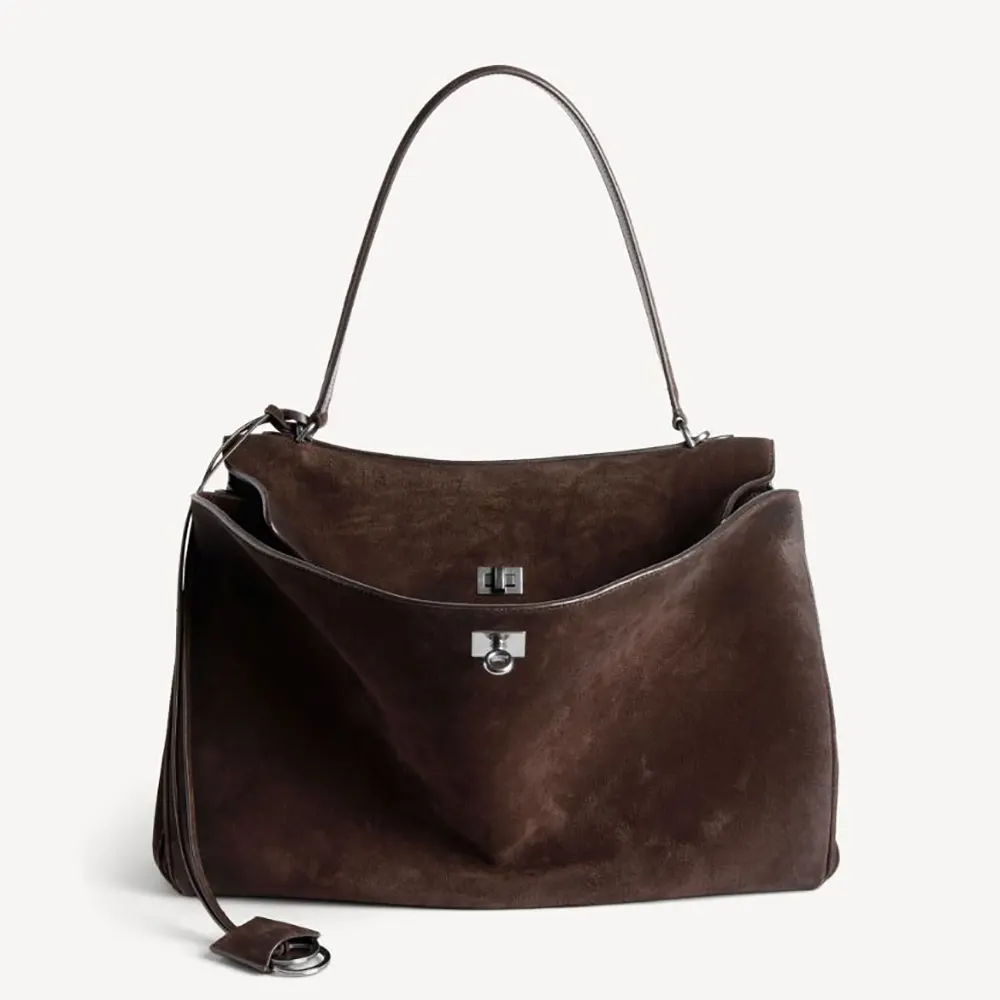 Front view of Balenciaga Women Rodeo Handbag Large in dark brown