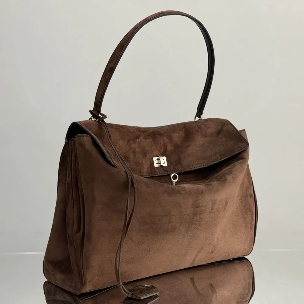 Balenciaga Women Rodeo Handbag Large in Light Espresso Waxed Suede Calfskin and Smooth Calfskin - image 4