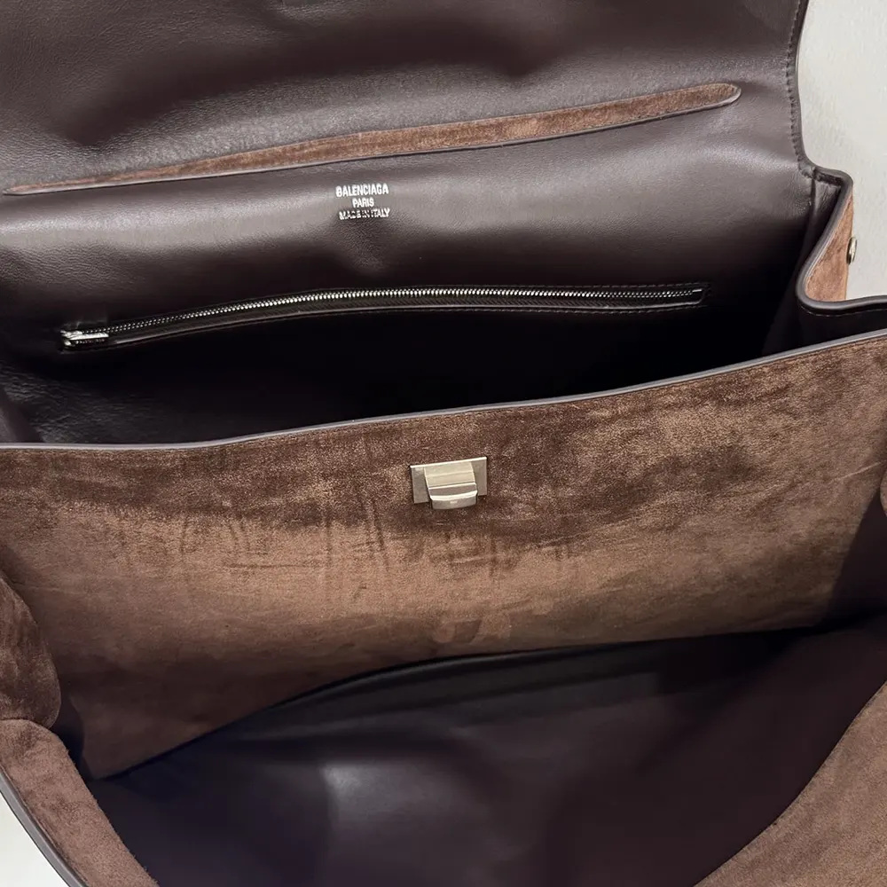 Balenciaga Women Rodeo Handbag Large in Light Espresso Waxed Suede Calfskin and Smooth Calfskin - image 6