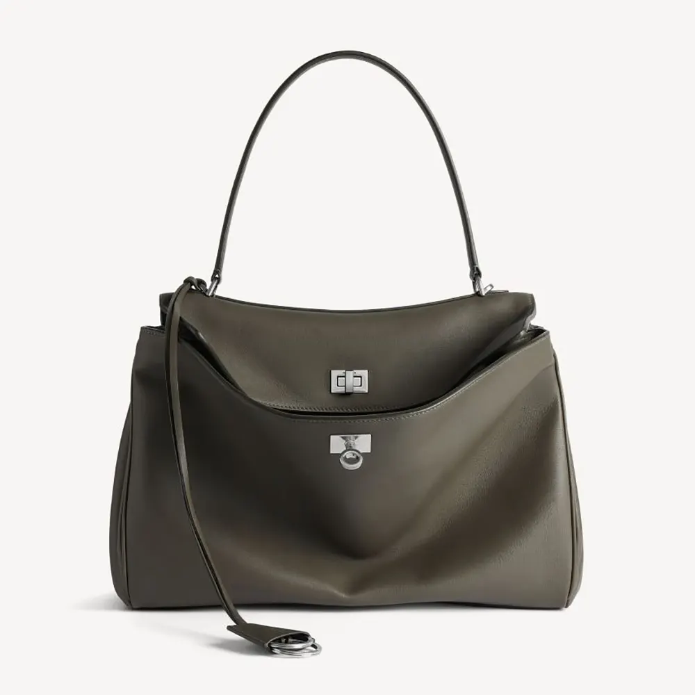 Balenciaga Women Rodeo Handbag Medium in dark green smooth calfskin front view