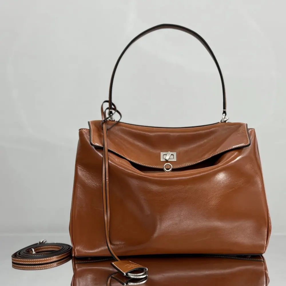 Close-up of aged-silver hardware on Balenciaga Women Rodeo Handbag Medium