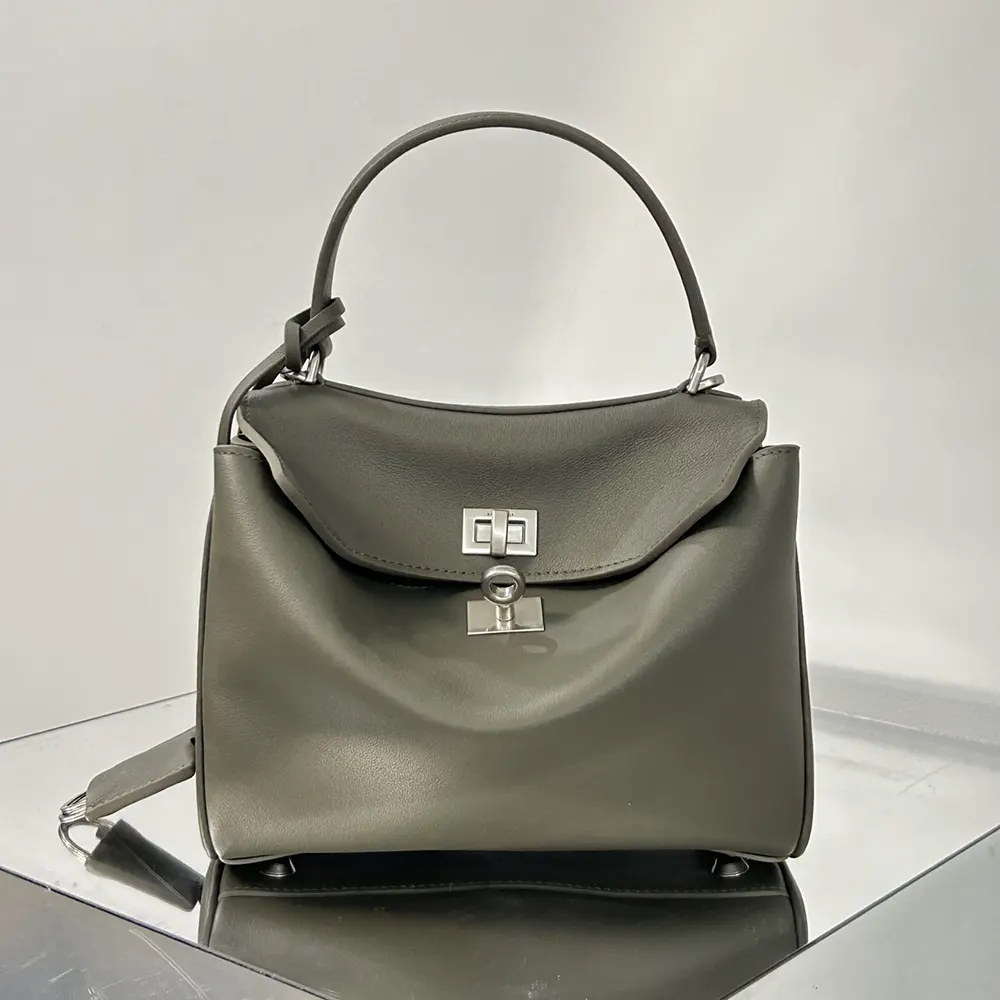 Close-up of aged-silver hardware detail on Balenciaga Women Rodeo Handbag Mini