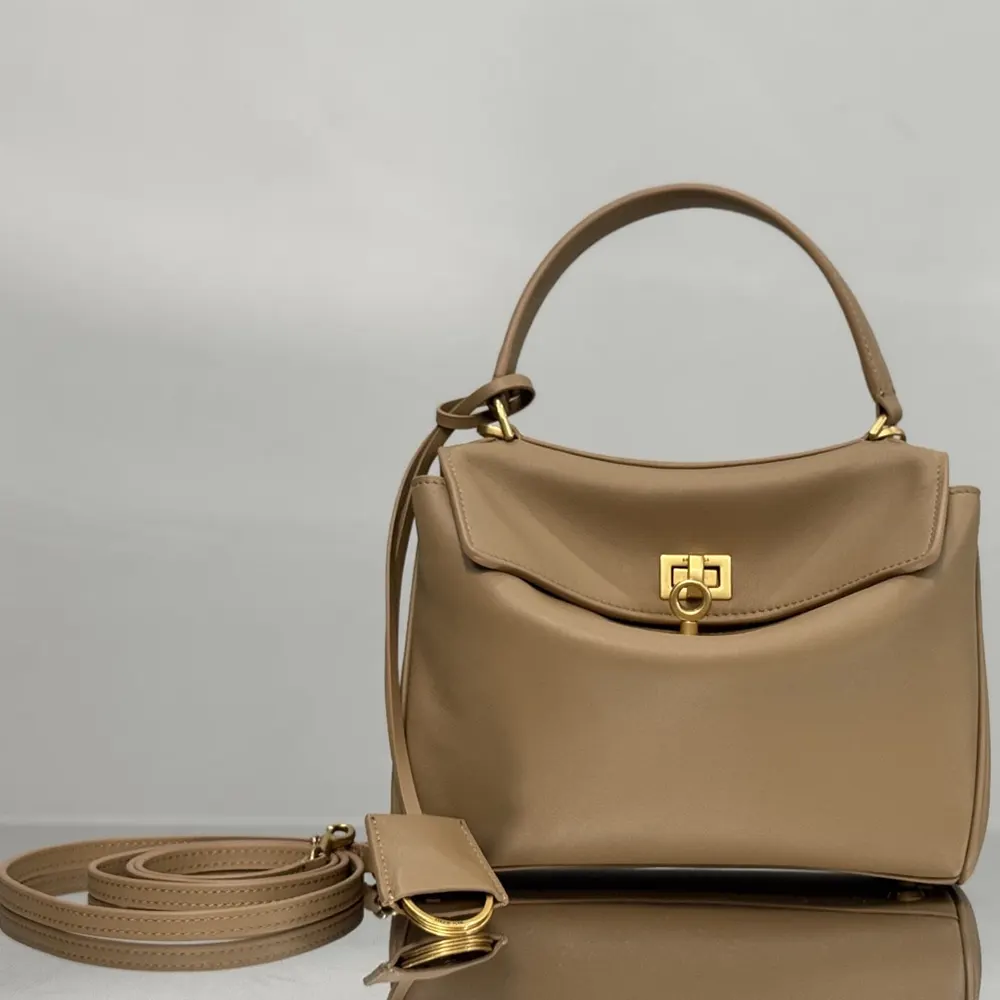 Close-up on aged-gold hardware details of Balenciaga Women Rodeo Handbag Mini