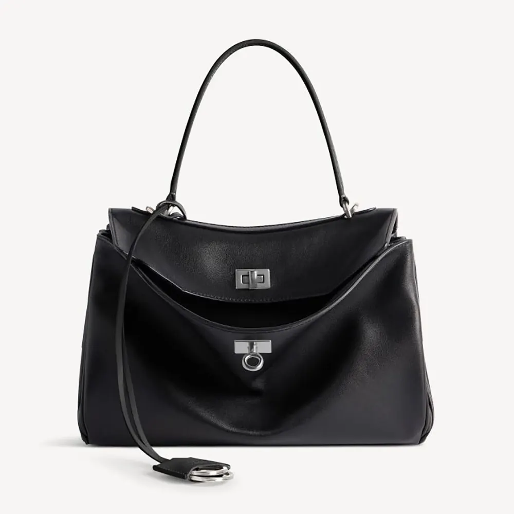 Front angle of Balenciaga Women Rodeo Handbag Small in black calfskin