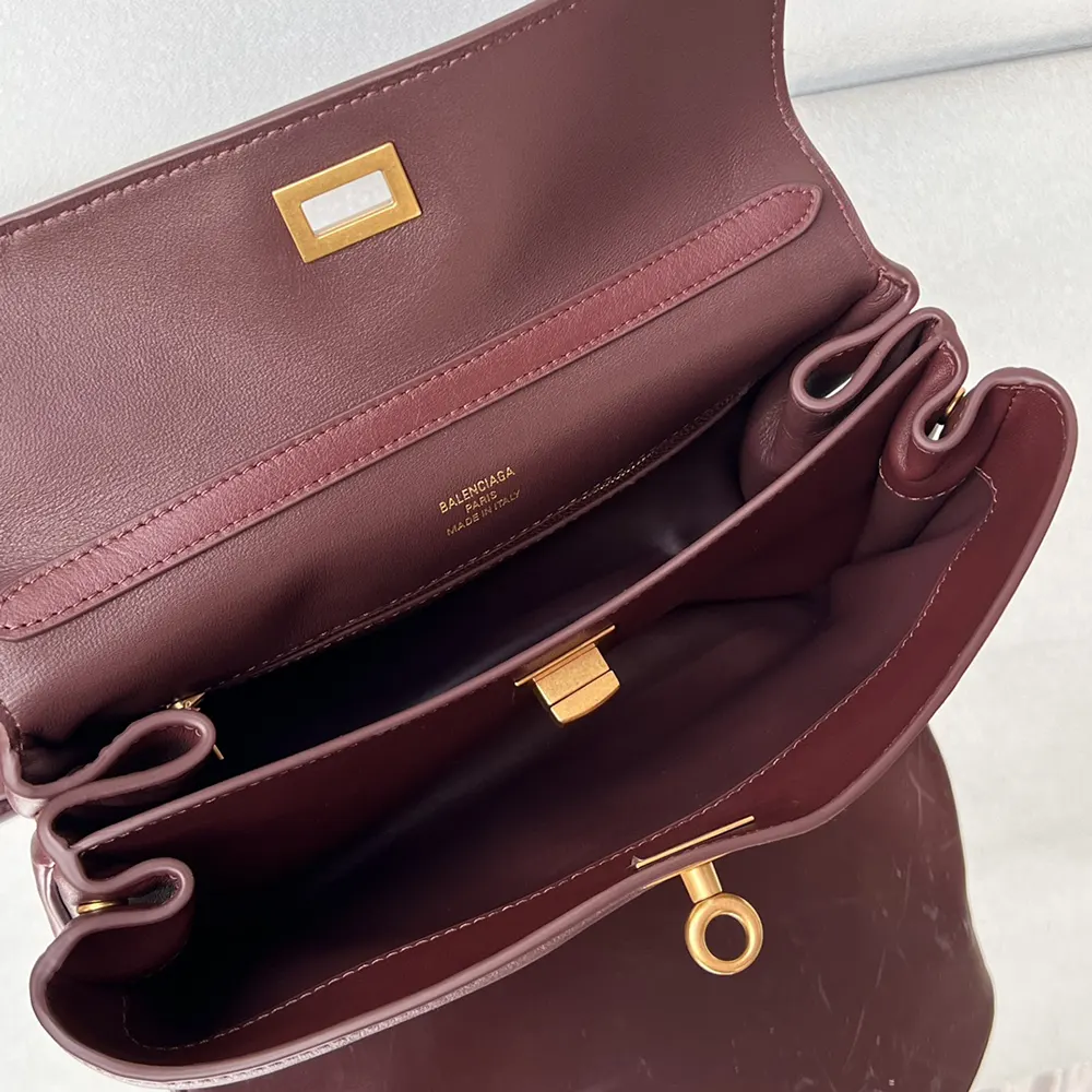 Balenciaga Women Rodeo Handbag Small In Dark Burgundy Smooth Calfskin Aged-Gold Hardware - image 14