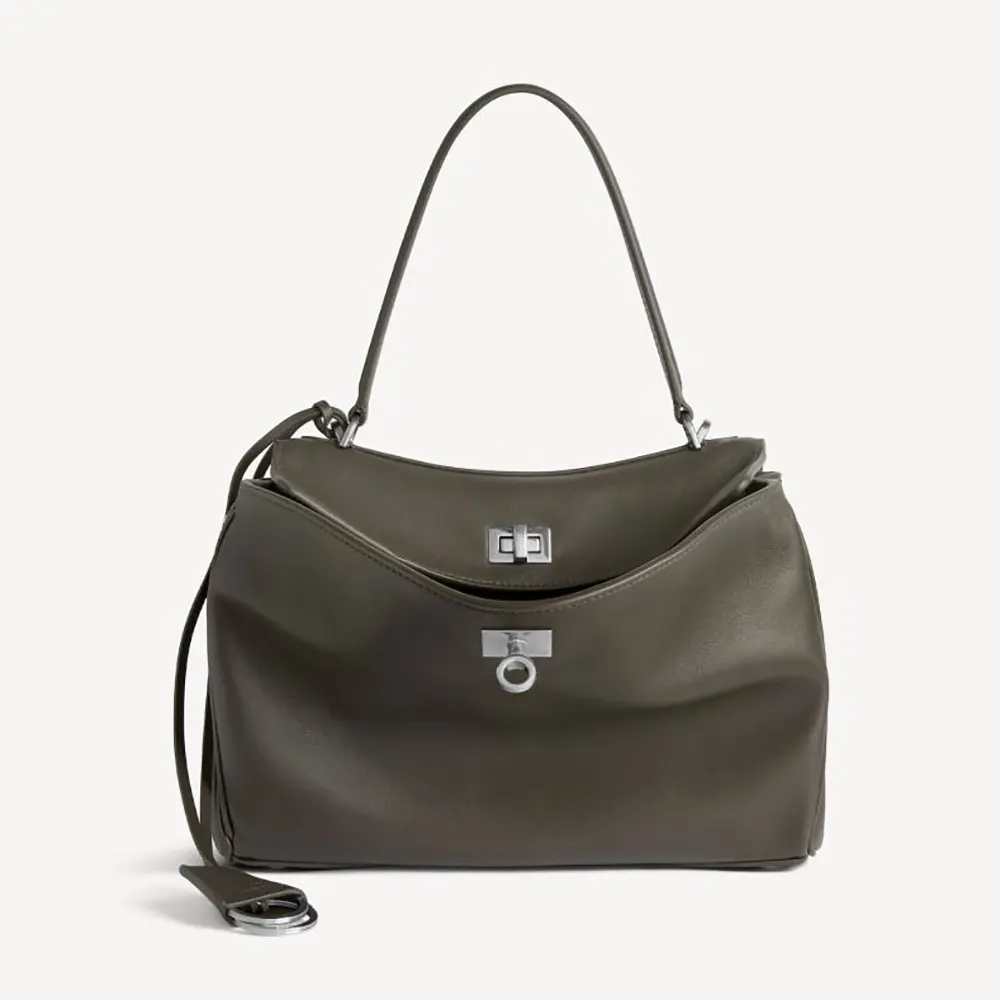 Front view of Balenciaga Women Rodeo Handbag Small in dark green calfskin