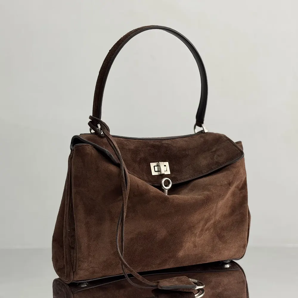 Balenciaga Women Rodeo Handbag Small In Light Espresso Waxed Suede Calfskin and Smooth Calfskin - image 4