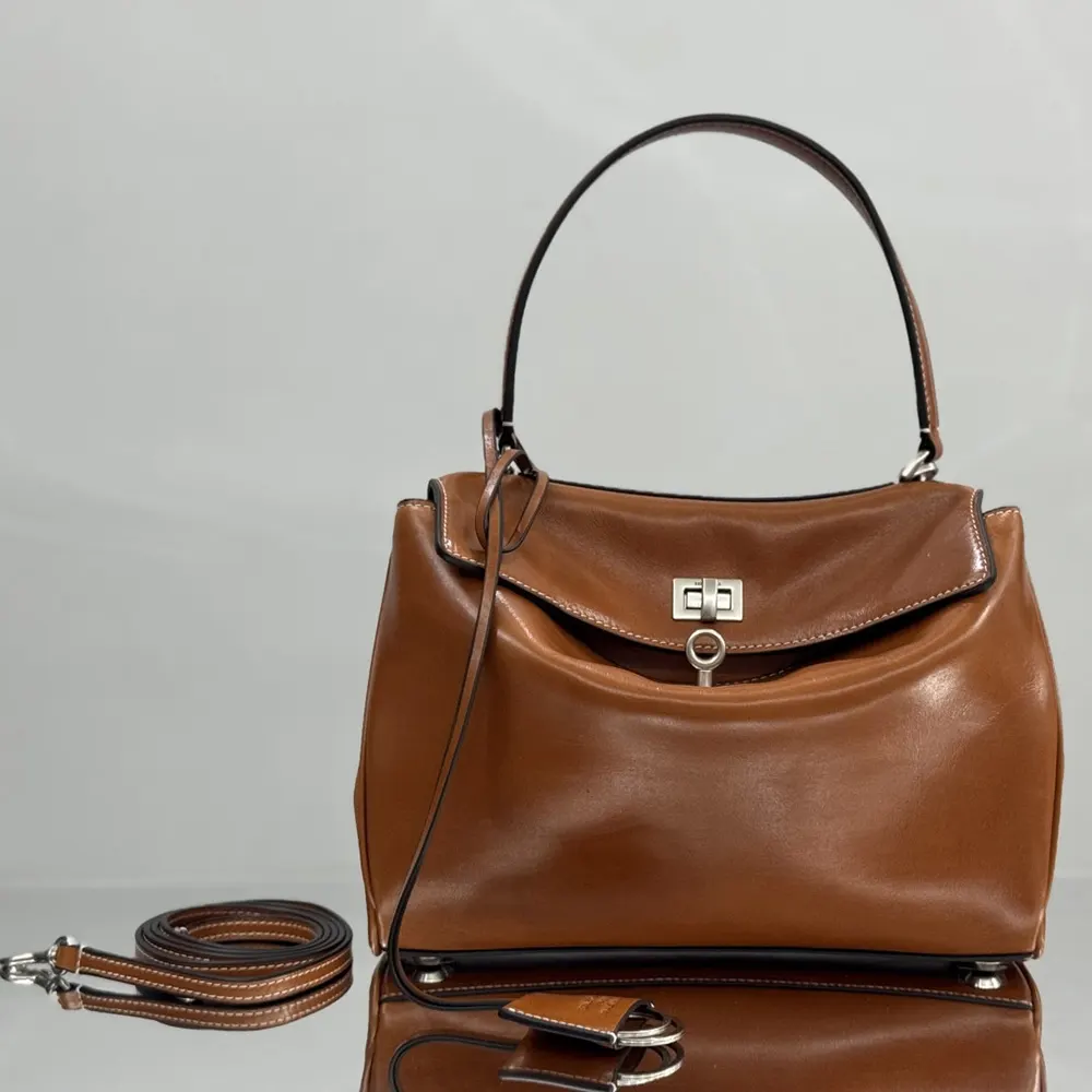 Close-up of aged-silver hardware on Balenciaga Women Rodeo Handbag Small
