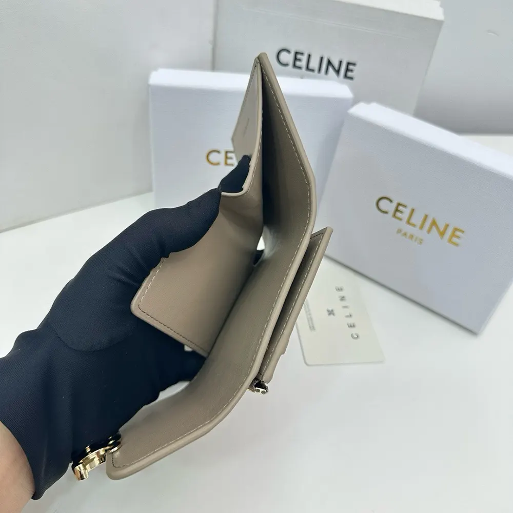 Celine Women Compact Wallet with Coin Triomphe in Shiny Calfskin-Grey - image 9