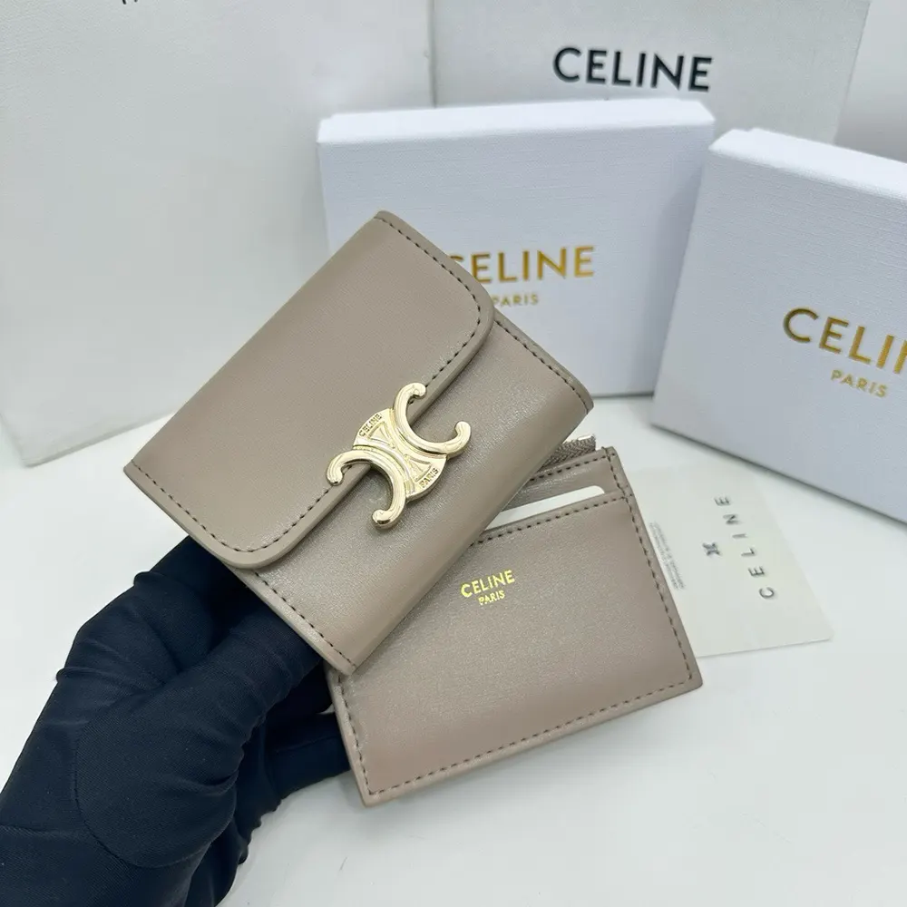 Celine Women Compact Wallet with Coin Triomphe in Shiny Calfskin-Grey - image 6